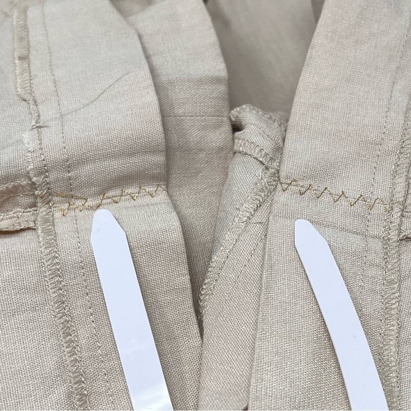 Y2K Bebe Ivory Wide Leg Linen Blend Slacks Size 2 Gold Stitching Salvedge Edge - Picture 10 of 14